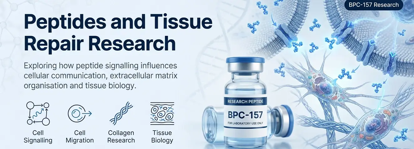 Peptide tissue response research involving cell migration extracellular matrix and collagen-related pathways