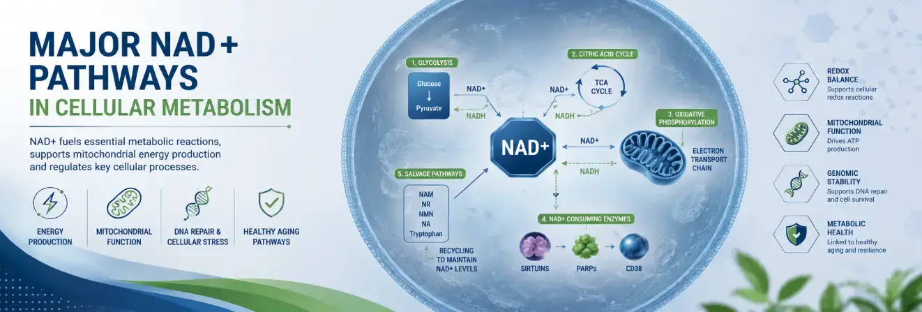 Major NAD+ Pathways in Cellular Metabolism