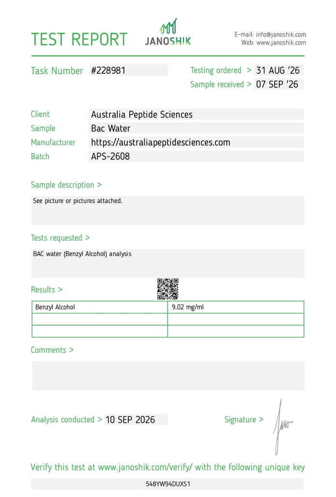 Bacteriostatic Water for Research - Certificate